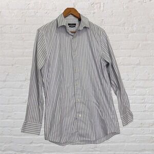 Marc‎ Anthony Slim Fit Striped Button Down Dress Shirt Blue Purple 15.5 32/33